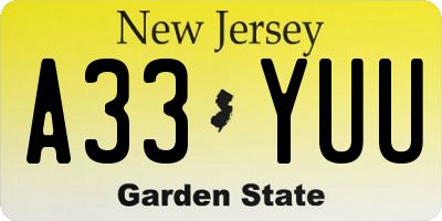 NJ license plate A33YUU