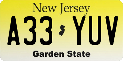 NJ license plate A33YUV