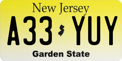 NJ license plate A33YUY