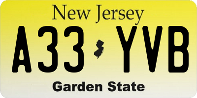 NJ license plate A33YVB