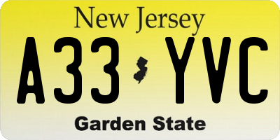 NJ license plate A33YVC
