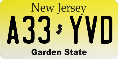NJ license plate A33YVD
