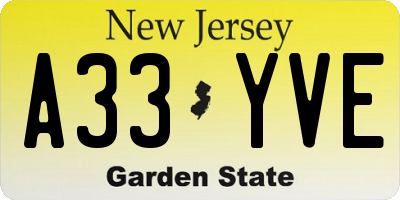NJ license plate A33YVE