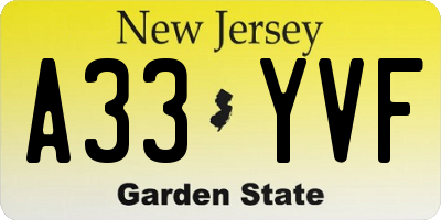 NJ license plate A33YVF