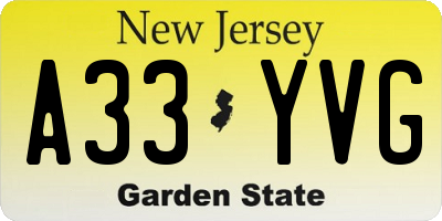 NJ license plate A33YVG