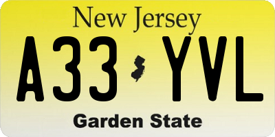 NJ license plate A33YVL