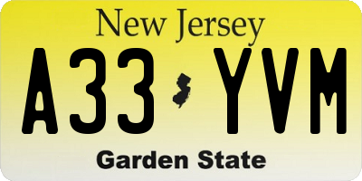 NJ license plate A33YVM