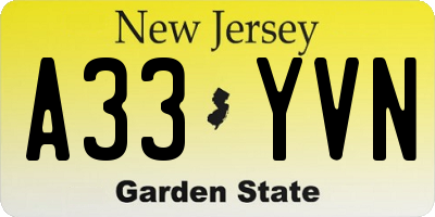 NJ license plate A33YVN