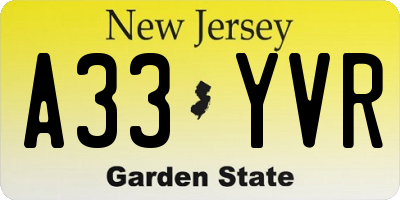 NJ license plate A33YVR