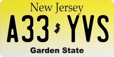 NJ license plate A33YVS