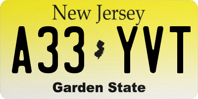 NJ license plate A33YVT