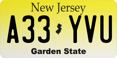 NJ license plate A33YVU