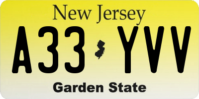 NJ license plate A33YVV