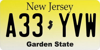 NJ license plate A33YVW