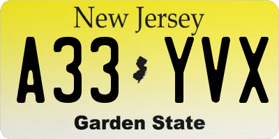 NJ license plate A33YVX