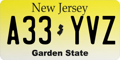 NJ license plate A33YVZ