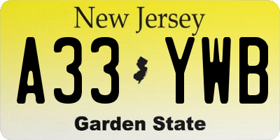 NJ license plate A33YWB