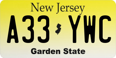 NJ license plate A33YWC