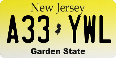 NJ license plate A33YWL