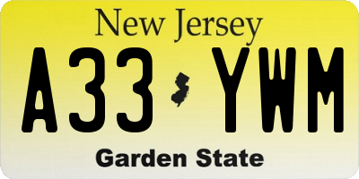 NJ license plate A33YWM