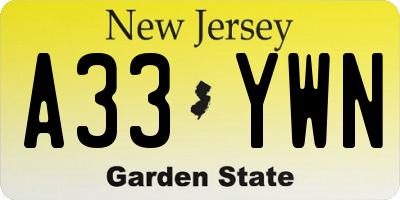 NJ license plate A33YWN