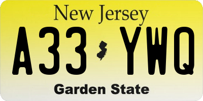 NJ license plate A33YWQ