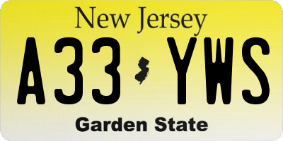 NJ license plate A33YWS