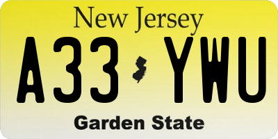 NJ license plate A33YWU