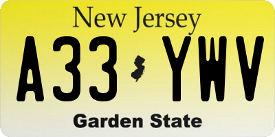 NJ license plate A33YWV