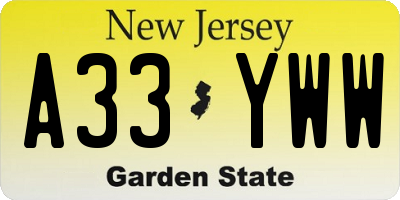 NJ license plate A33YWW