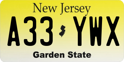 NJ license plate A33YWX