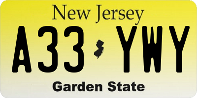 NJ license plate A33YWY