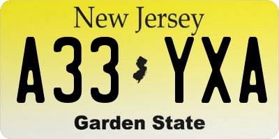 NJ license plate A33YXA