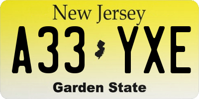 NJ license plate A33YXE