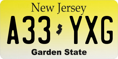 NJ license plate A33YXG