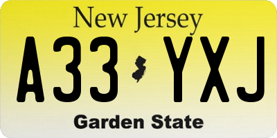 NJ license plate A33YXJ
