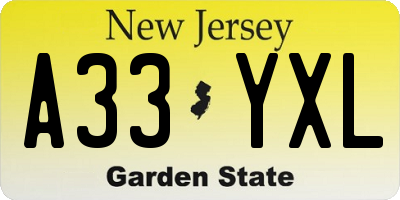 NJ license plate A33YXL