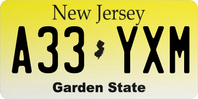NJ license plate A33YXM
