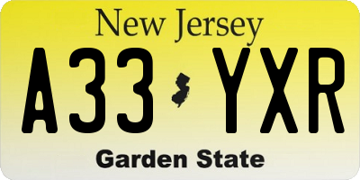 NJ license plate A33YXR
