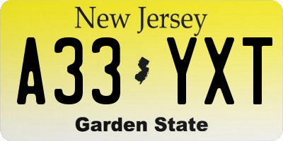 NJ license plate A33YXT