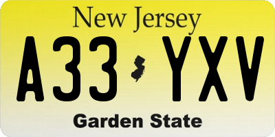 NJ license plate A33YXV