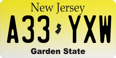 NJ license plate A33YXW