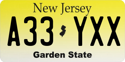 NJ license plate A33YXX