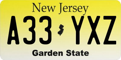 NJ license plate A33YXZ