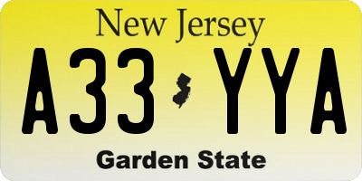 NJ license plate A33YYA