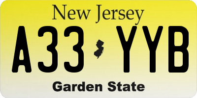 NJ license plate A33YYB