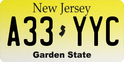 NJ license plate A33YYC