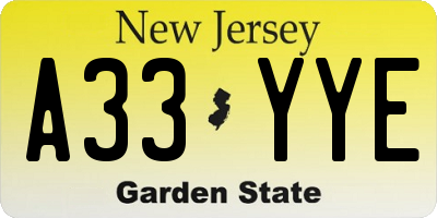NJ license plate A33YYE