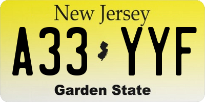 NJ license plate A33YYF