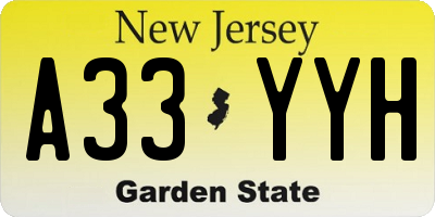 NJ license plate A33YYH